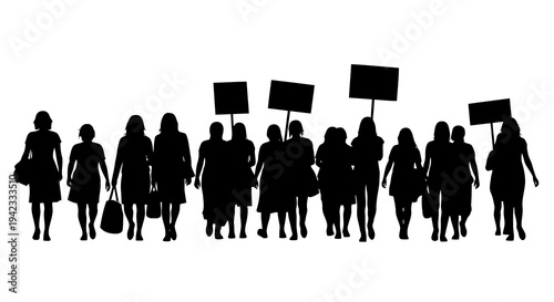 A group of women marching together with protest signs in hand.