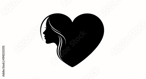A silhouette of a woman_s profile inside a heart shape, symbolizing love and femininity.