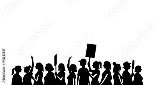 A group of people protesting with signs and banners in a demonstration.