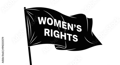 A black flag with the words women_s rights written on it, symbolizing the fight for equality and justice.
