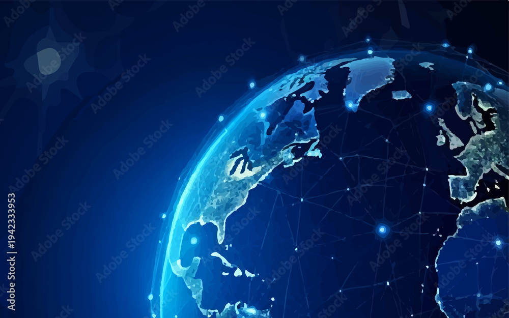 Naklejka premium Global Digital Network Connection Over Earth Map.