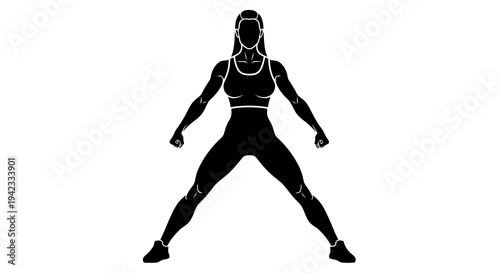 A silhouette of a woman exercising in a strong stance with her feet shoulder-width apart.