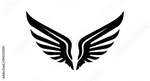 A simple black logo of a pair of wings on a white background.