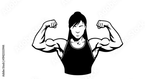 A cartoon woman flexing her muscles in a black tank top.