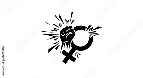 Feminist symbol with raised fist and female sign conveying empowerment and solidarity.