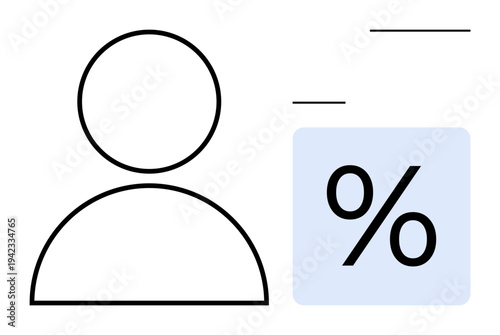 Data analysis, user statistics, metrics tracking, personal profiles, financial insights, marketing analytics. Graphical person icon next to a percentage symbol. Data analysis and user statistics