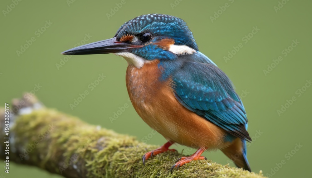 Obraz premium Colorful kingfisher resting on a mossy branch