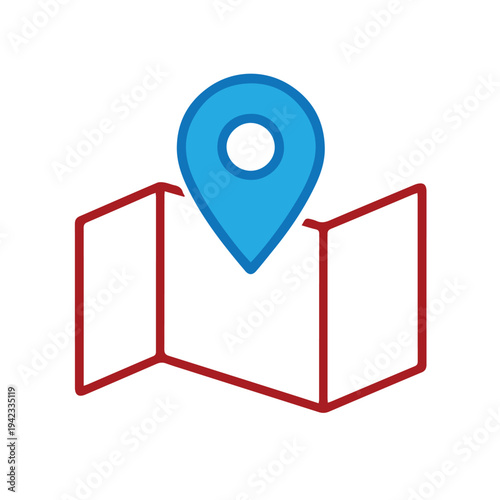 Simple vector icon of a folded map with a location pin, symbolizing travel, adventure, and holiday exploration in a clean minimalist style.