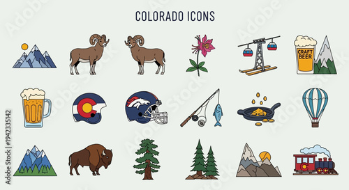 Colorado Icons Collection Mountains, Wildlife, and Outdoor Activities