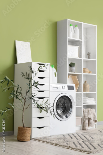 Interior of stylish laundry...