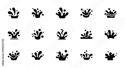 Collection of Water Splashes Icons and Graphics for Dynamic Liquid Effects and Fluid Dynamics Visualization