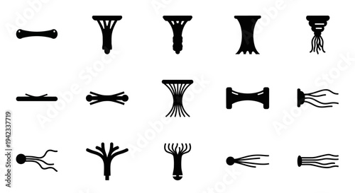 Collection of Abstract Organic or Scientific Shapes and Forms, Representing Biological Structures or Molecular Bonds