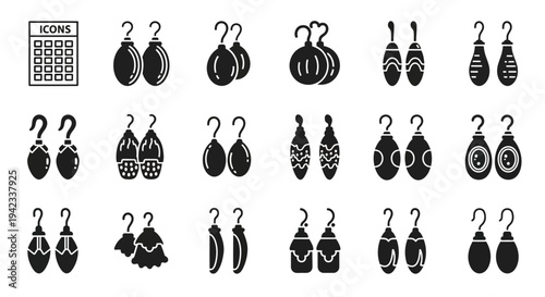 Collection of diverse icons representing various objects, displayed in a grid layout on a clean background, viewed from a straightforward perspective.