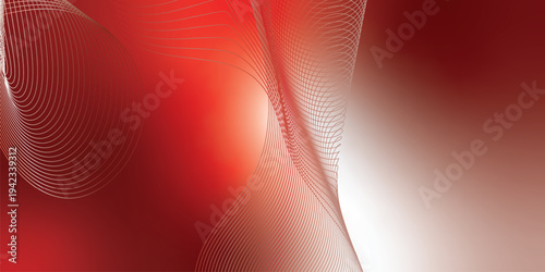 Abstract marron red and white luminous waves curving through a deep shadowy backdrop with scattered glittering micro particles, futuristic digital tech concept, vector illustration
