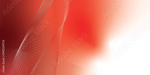 Abstract marron red and white luminous waves curving through a deep shadowy backdrop with scattered glittering micro particles, futuristic digital tech concept, vector illustration