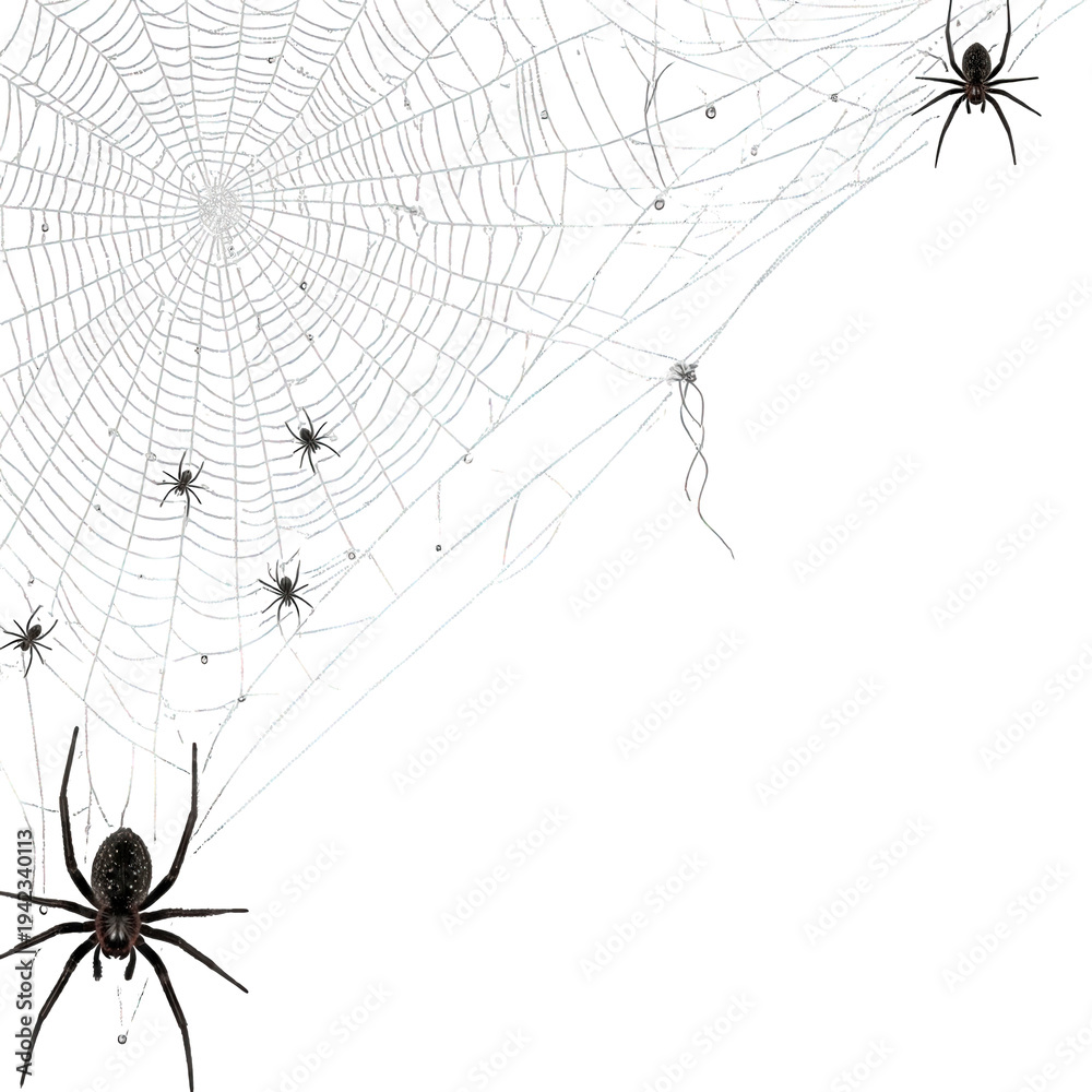 Obraz premium spider web with spiders isolated on white background for halloween and nature concepts