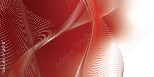 Abstract marron red and white luminous waves curving through a deep shadowy backdrop with scattered glittering micro particles, futuristic digital tech concept, vector illustration
