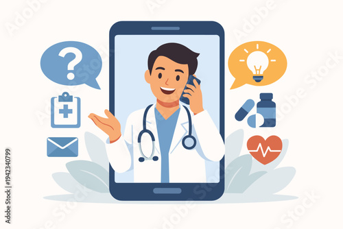 Online Doctor Consultation via Smartphone App with Male Medical Professional Providing Health Advice and Telemedicine Services through Digital Platform for Patient Support and Wellness Care.