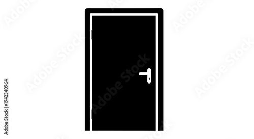 Simple illustration of a closed gray door with a silver handle