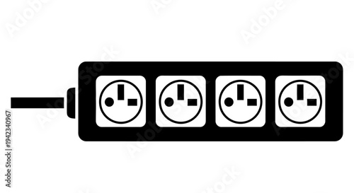 Black power strip with four outlets isolated on a white background