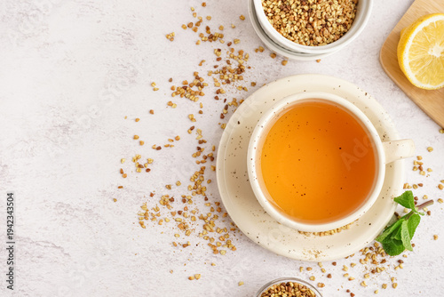 Cup of fresh buckwheat tea,...