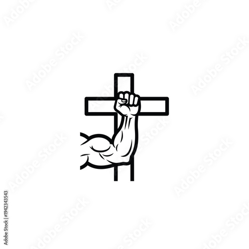 Strong arm holding cross symbol with clenched fist