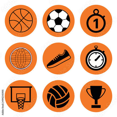 Athletic Sports Competition Fitness Game Trophy Vector Icon Set