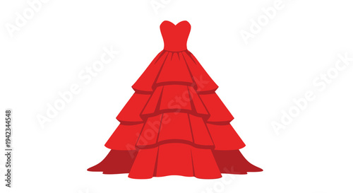 A vibrant red tiered flamenco dress illustration on a white background