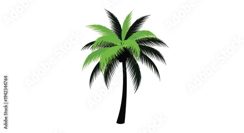 A vibrant stylized illustration of a single green palm tree on white