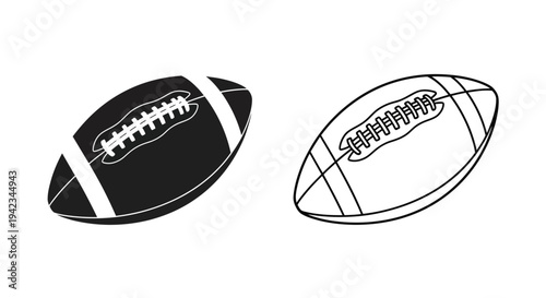 Two american footballs one solid black and one line art