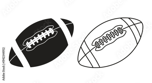 American footballs in contrasting black and white depictions side by side