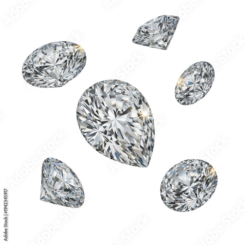 Sparkling diamonds isolated on white background, luxury jewelry elements