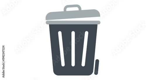 Simple gray and black trash can icon with a lid and handle shown