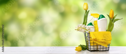 Basket with bottles of dete...