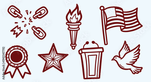 American symbols collection isolated on light blue background patriotic icons for design