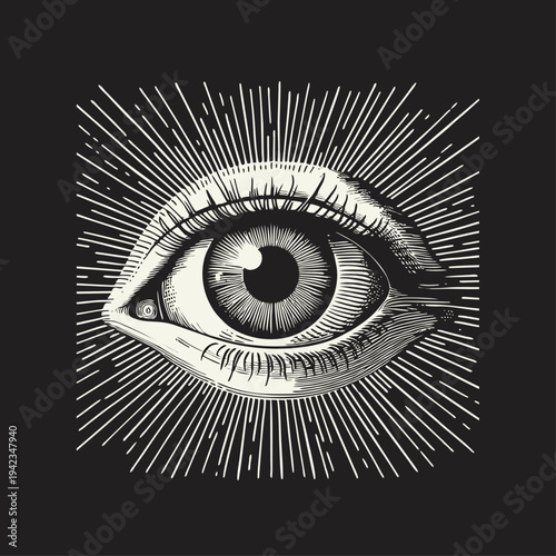 Eye of Providence Vintage Engraving with Radiating Rays