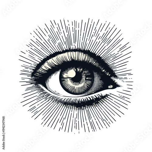 Stylized All-Seeing Eye Illustration with Radiant Rays