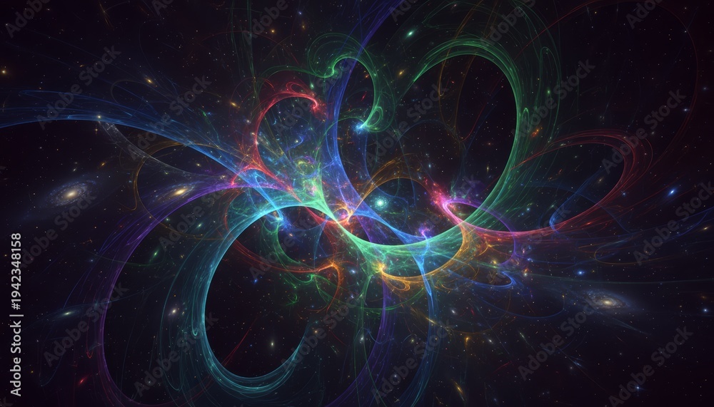 Fototapeta premium Vibrant Abstract Swirling Light Trails In Deep Space With Cosmic Stars And Galaxies