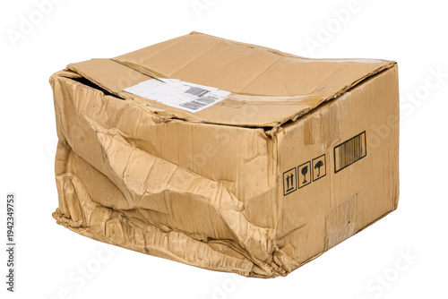 Damaged shipping box showing package delivery problems