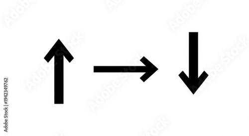 Three black arrows pointing up, right, and down