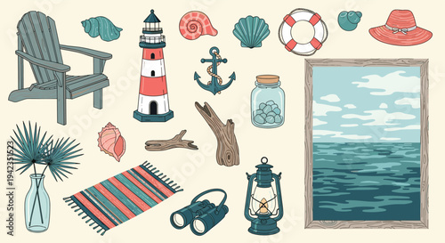 Nautical beach decor collection seaside elements and ocean landscape art for summer vacation