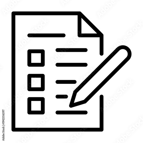A line icon of a document and pencil used for reporting, feedback, or data entry