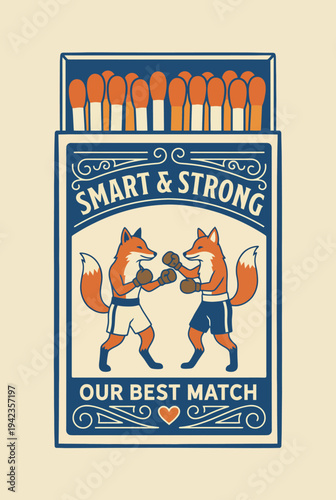 Charmingly illustrated foxes engage in a friendly boxing match, symbolizing strength and camaraderie, beautifully captured in a playful design ideal for various contexts.