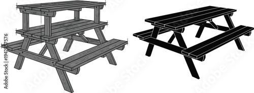 Wooden three tier picnic table design, outdoor furniture comparison, modern black picnic table, rustic wooden seating, creative garden bench style