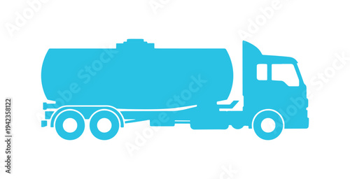 Gasoline tanker truck icon, flat vector design with side perspective, isolated on white.