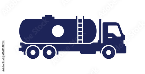 Oil tanker truck icon in side view. Gasoline transport vehicle vector illustration isolated on white background.