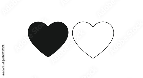 Two hearts a solid black shape and a white outline design
