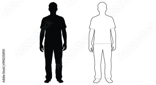 Two male figures presented in contrasting black and white outlines