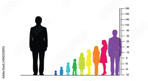 Silhouettes of people of varying heights against a colorful gradient