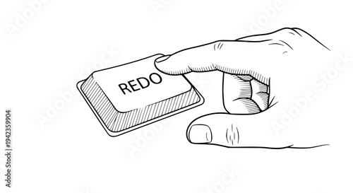 Hand pressing the computer keyboard key labeled Redo, symbolizing correction, revision, second chance, or restarting a process in digital document editing software.